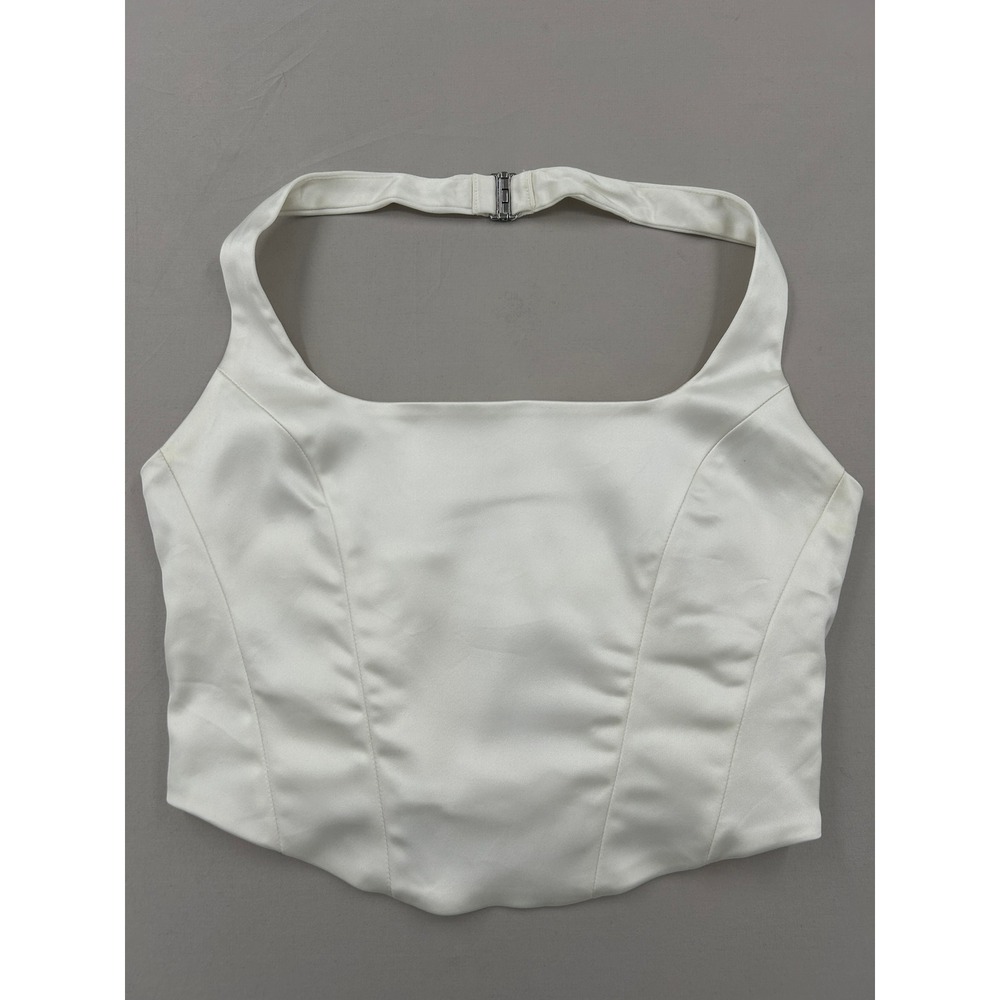 Wilfred Aritzia White Satin Corset Halter Top Square Neck Side Zip Size M